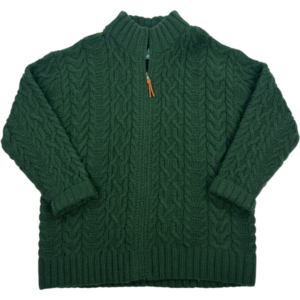 Lauren Ralph Lauren Hand Knit Wool Cable Cardigan Forest Green Full Zip Large